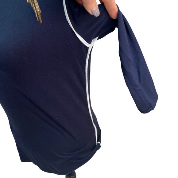 𝅺TAHARI Elements Black Top Blouse White Piping 3/4 Sleeves Size S - Picture 6 of 10